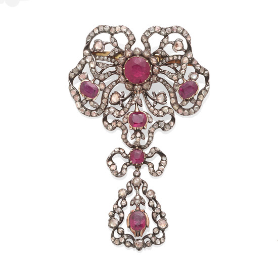 A Ruby and Diamond Brooch, 2nd Half of the 19th Century