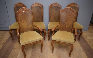 A SET OF SIX PROVINCIAL STYLE DINING CHAIRS WITH RATTAN BACK (A/F) (107H x 50W x 54D CM) (LEONARD JOEL DELIVERY SIZE: LARGE)