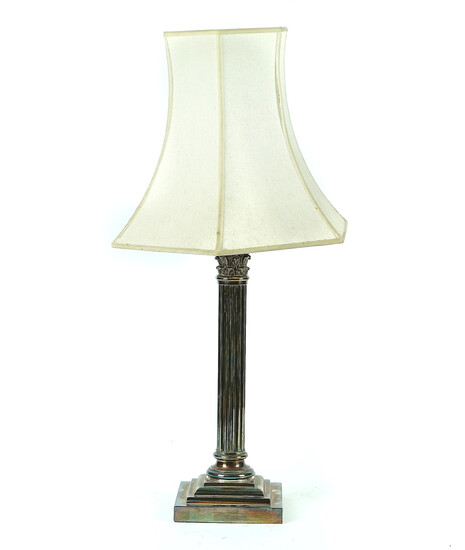 A SILVER-PLATED CORINTHIAN COLUMN TABLE LAMP