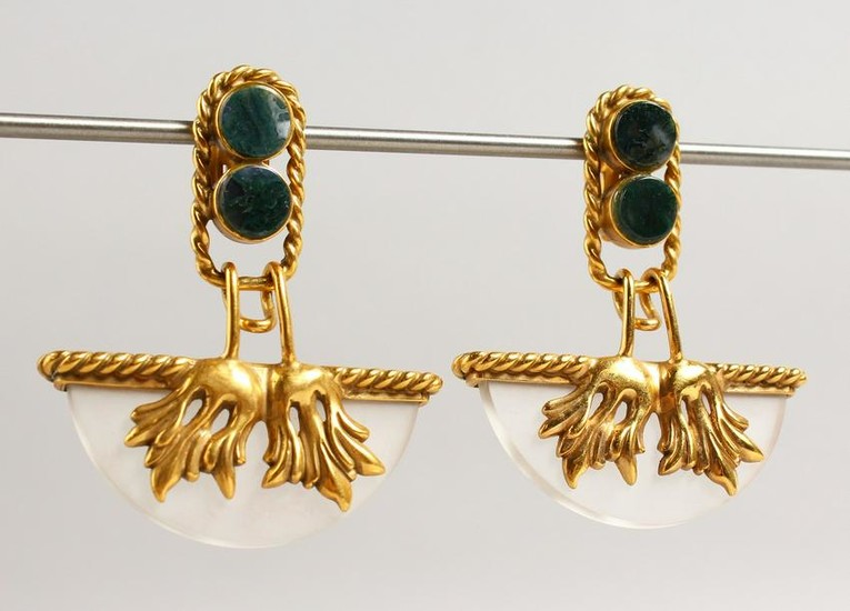A SIMILAR PAIR OF SILVER GILT HARDSTONE AND CRYSTAL