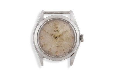 A STAINLESS STEEL MANUAL WIND WATCH, BY ROLEX, CIRCA 1950...