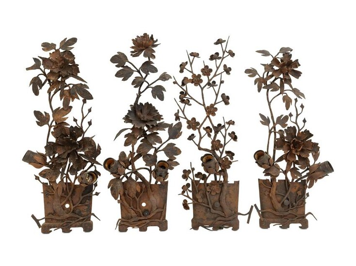 A Set of Four Chinese Cast Iron Wall Sconces
