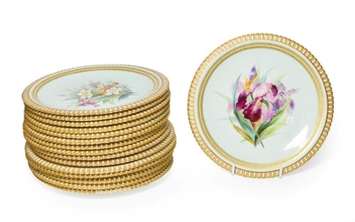 A Set of Sixteen Royal Worcester Porcelain Dessert Plates, circa...