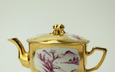 A Shanghai Gold and Red Porcelain Teapot XinShenyu Mark