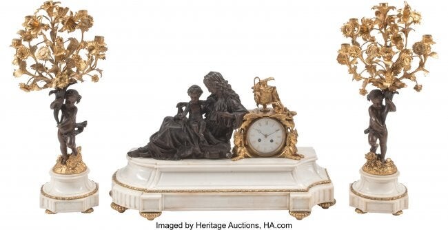 A Three-Piece French Gilt and Patinated Bronze F