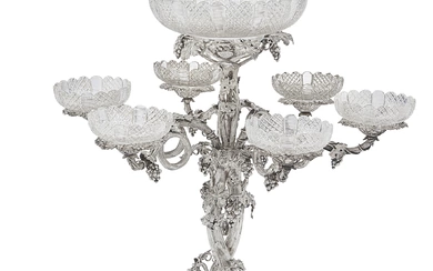 A VICTORIAN SILVER CHANGEABLE SEVEN-LIGHT CANDELABRUM AND EPERGNE MARK OF JOSEPH ANGELL II, LONDON, 1858