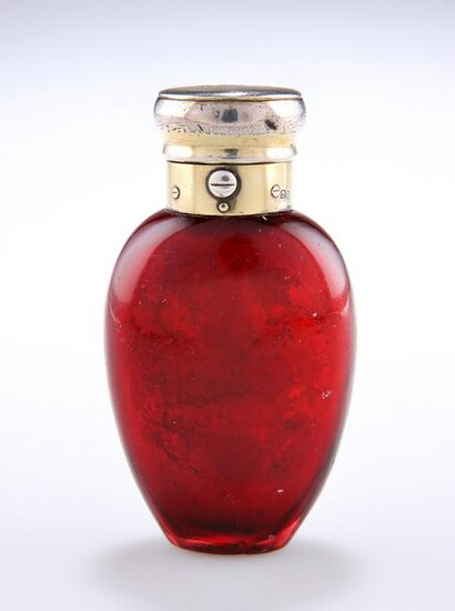A VICTORIAN SILVER-GILT TOPPED RUBY GLASS SCENT FLASK