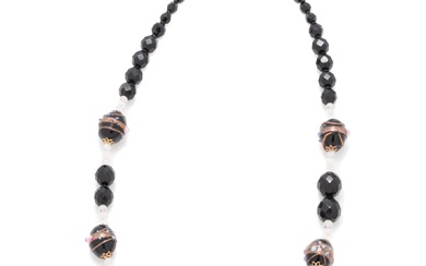 A VINTAGE VENETIAN GLASS AND ONYX BEAD NECKLACE