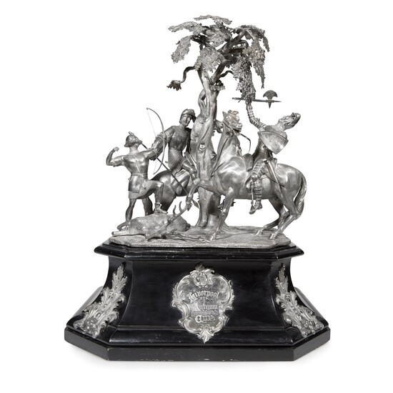 A Victorian sterling silver figural equestrian trophy, 'Liverpool Autumn Cup' Charles Reily & George Storer, London, 1847