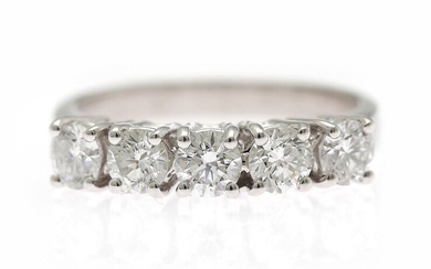 NOT SOLD. A diamond ring set with five diamonds weighing a total of app. 1.25...
