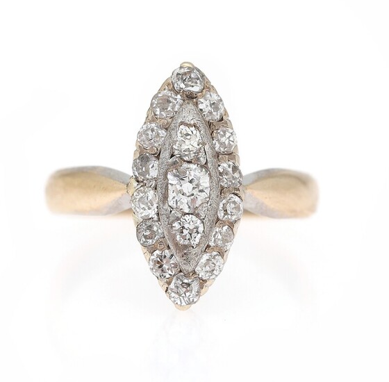 NOT SOLD. A diamond ring set with numerous old-cut diamonds, mounted in 14k gold and...