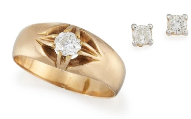 A diamond single stone ring and a...