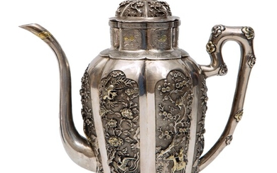 A fine Chinese silver parcel gilt wine ewer