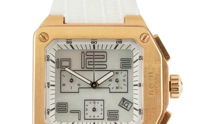 A gilt metal chronograph by Breil, the chamfered square mother...