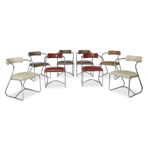 A group of eight leather-upholstered tubular chromed metal Z...