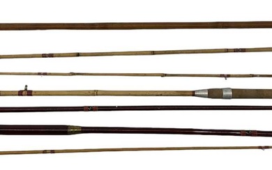 A group of fishing related equipment including two fishing rods.Condition...