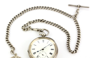 A hallmarked 925 silver cased pocketwatch on a hallmarked silver Albert chain.