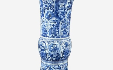 A large Chinese blue and white porcelain gu-form beaker
