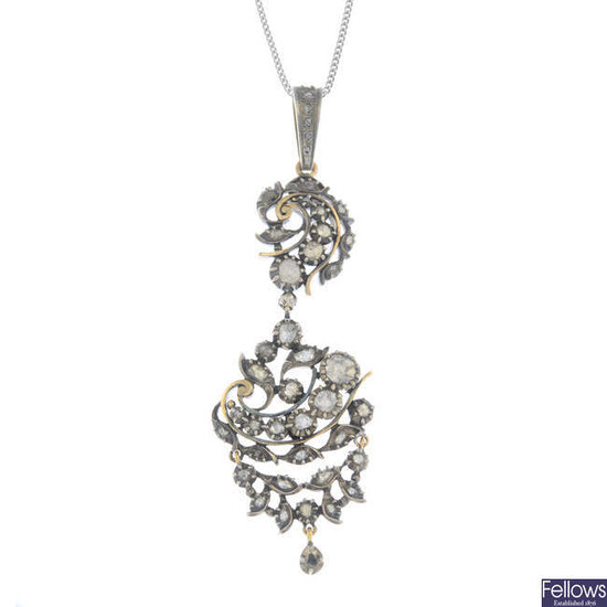A late 19th century silver and gold rose-cut diamond pendant, with 9ct gold chain.