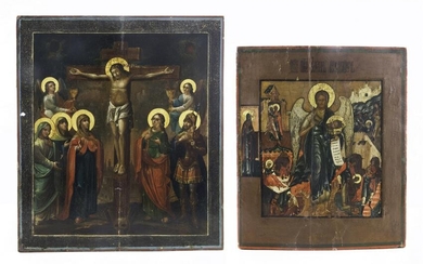 A (lot of 2) Russian icons: Crucifixion and a winged