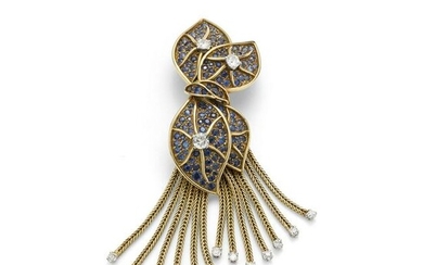 A mid 20th century sapphire and diamond brooch, by