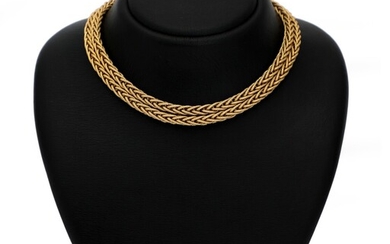 SOLD. A necklace of 18k braided gold. Weight app. 68.5 g. W. 5 mm. L....