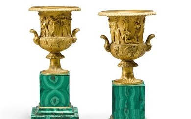 A pair of Italian gilt-bronze Medici vases, mid-19th century