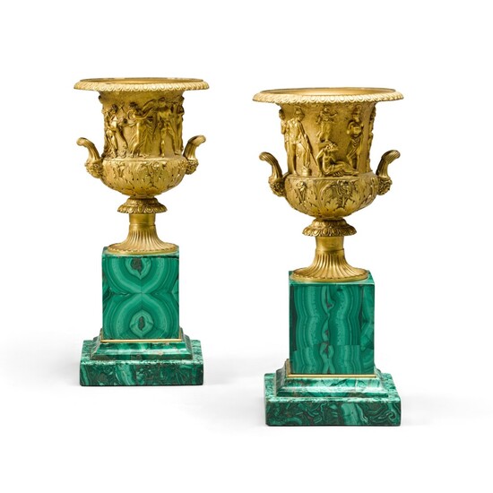 A pair of Italian gilt-bronze Medici vases, mid-19th century