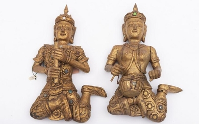 A pair of Thai gilt wooden Buddha Height: 13 inches