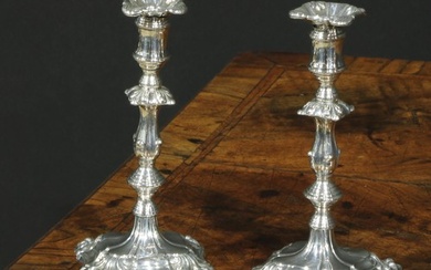 A pair of William IV silver tapersticks, detachable nozzles,...