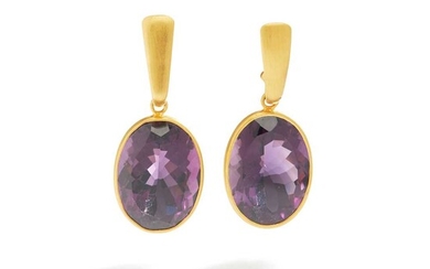 A pair of amethyst earrings
