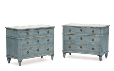 A pair of painted Gustavian style chests-of-drawers. Sweden, partly 19th century. H....