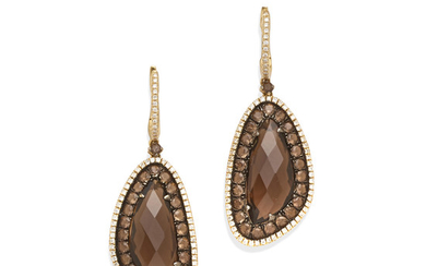 A pair of quartz and diamond earrings