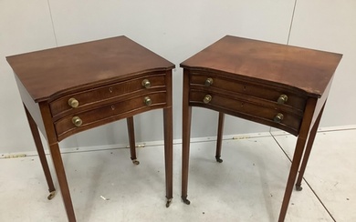 A pair of reproduction George III style mahogany two drawer ...