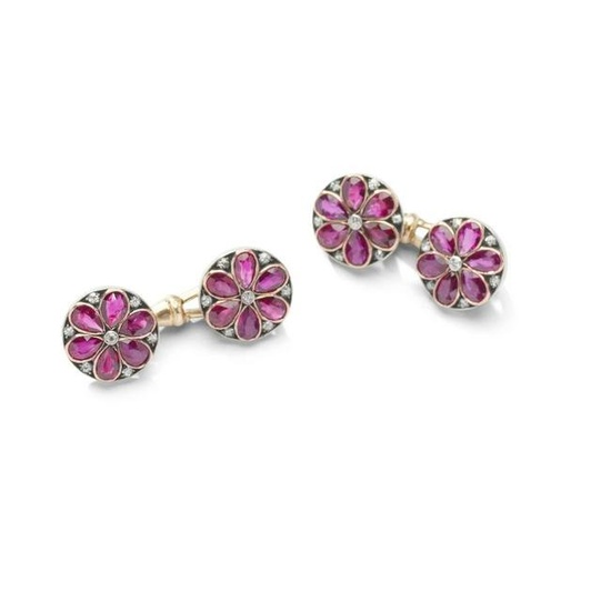 A pair of ruby and diamond cufflinks