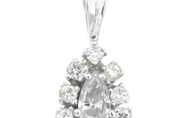 A pear-shape and brilliant-cut diamond cluster pendant. Estimated...