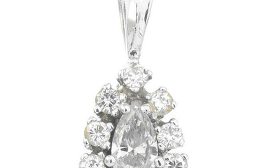 A pear-shape and brilliant-cut diamond cluster pendant.