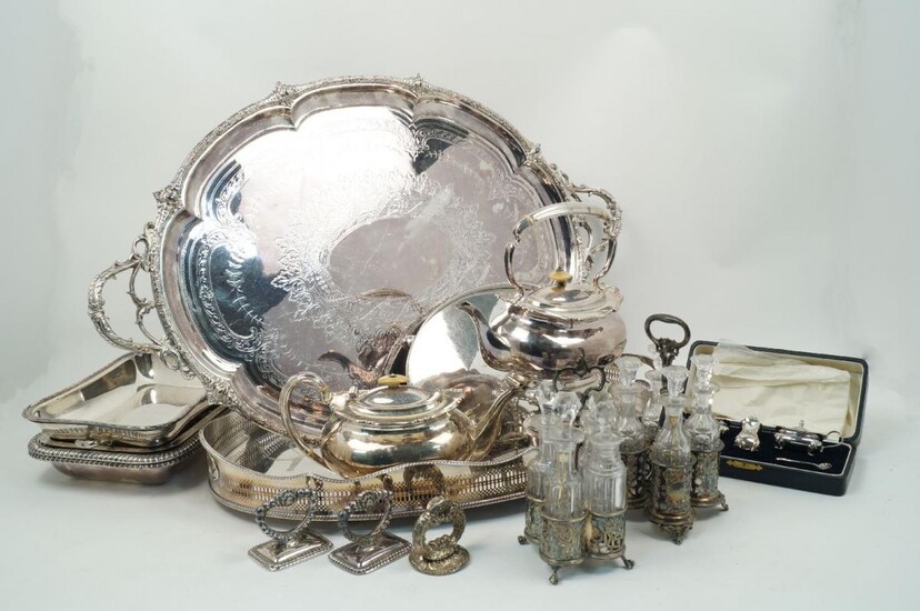 A quantity of silver plate comprising: two large silver plated...