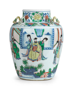A rare wucai 'Palace ladies' jar