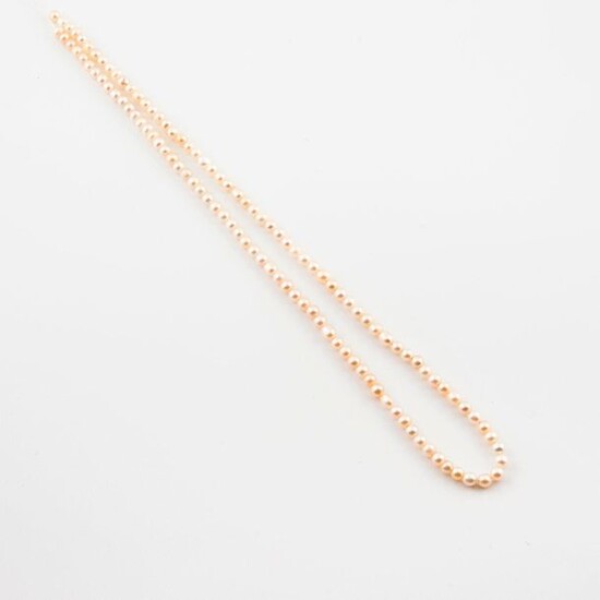 A row of white cultured pearls, some probably fine.