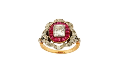 A synthetic ruby and diamond ring, circa 1915