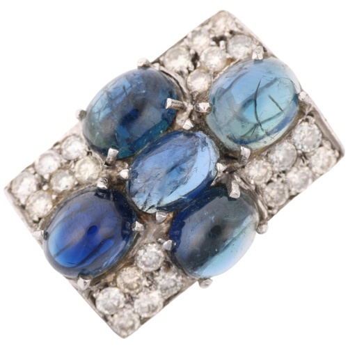 A sapphire and diamond cross cluster panel ring, in the Art ...