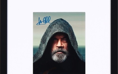 A signed colour photo of the American actor Mark Hamill in his role as Luke Skywalker as an old man.