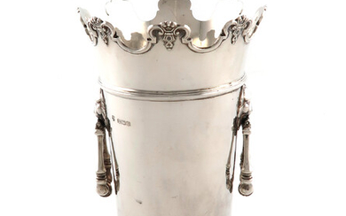 A silver two-handled vase / bottle holder