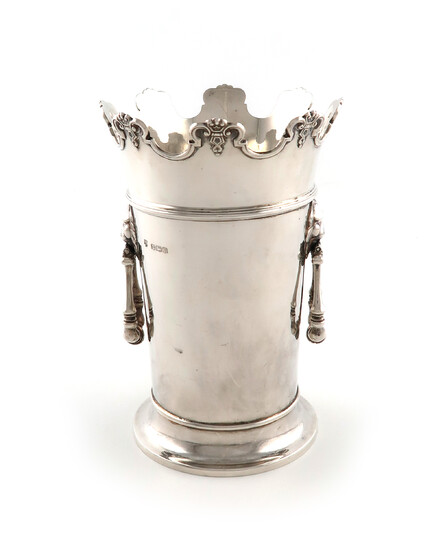 A silver two-handled vase / bottle holder