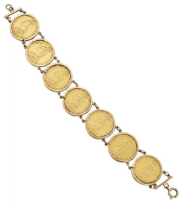 A sovereign bracelet, composed of seven mounted...
