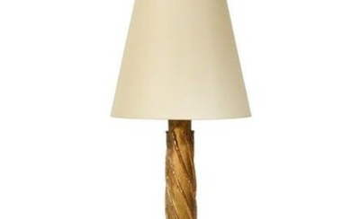 A spirally fluted giltwood columnar lamp
