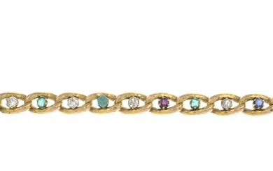 A vari-cut diamond and gem-set bracelet.Gems include