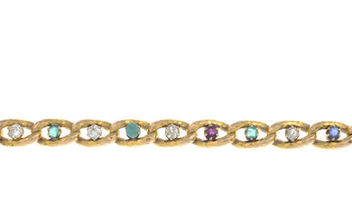 A vari-cut diamond and gem-set bracelet.