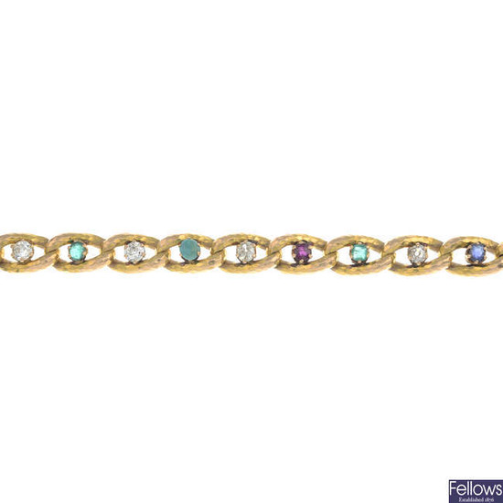 A vari-cut diamond and gem-set bracelet.